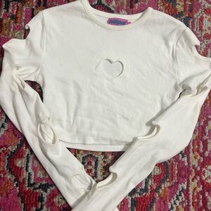 White Long Sleeve Heart Cutout Top